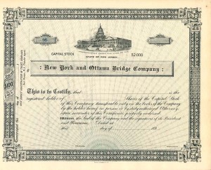 New York and Ottawa Bridge Co. - 1890's dated Railroad Bridge Stock Certificate